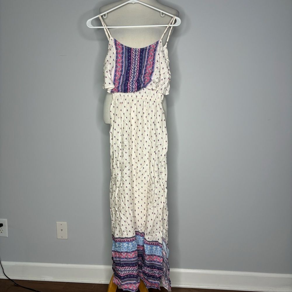 H&M- White Dress w/ Multicolor Patterned Maxi Dress